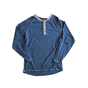 Legendary Whitetails Mens Blue Cotton Long Sleeve Henley Shirt LG